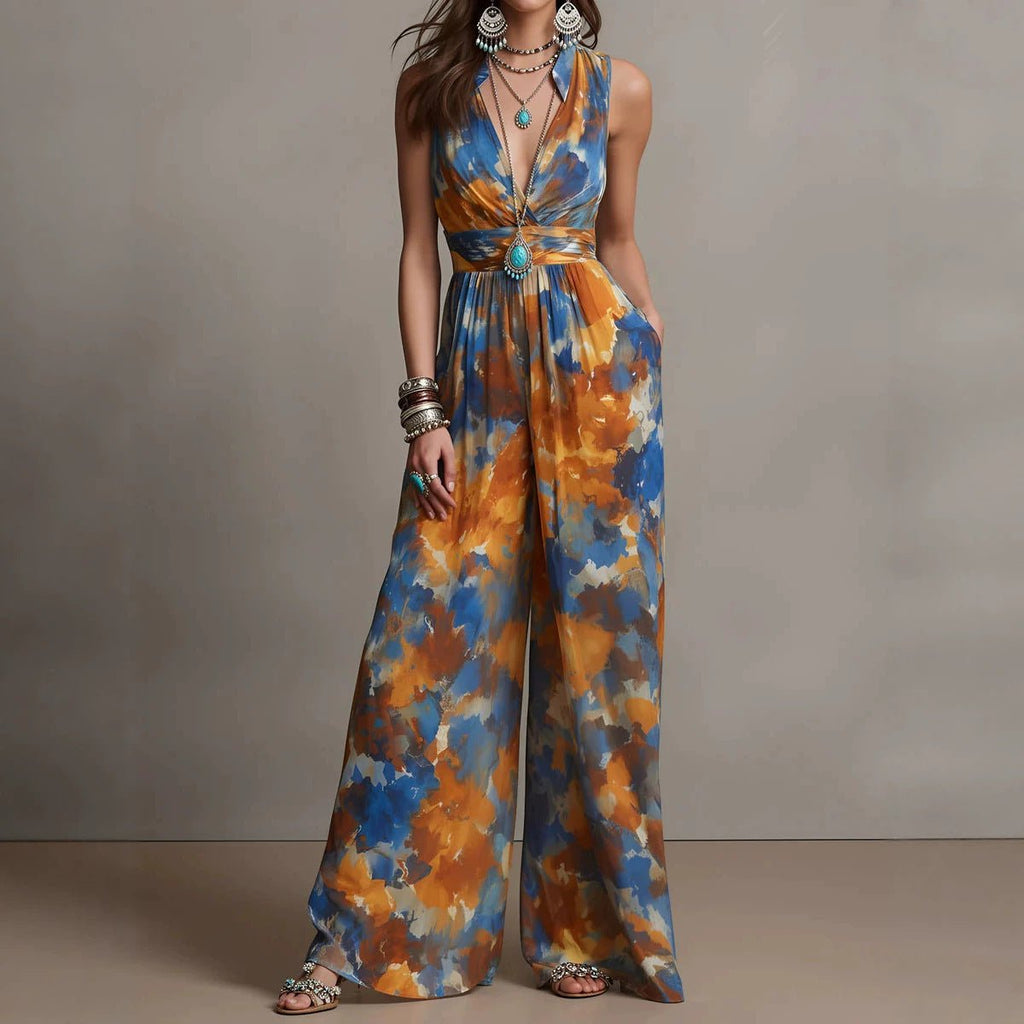 Combinaison femme taille haute cintrée, sans manches, polyester, brun-bleu XS-3XL. - IVOIRART.COM