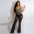 Combinaison Femme Transparent à Décolleté Plongeant Ornée de Strass Éblouissants - IVOIRART.COM