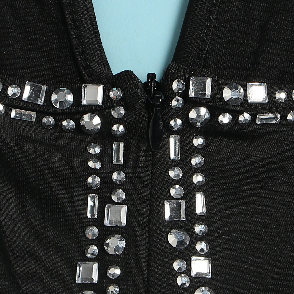 Combinaison Femme Transparent à Décolleté Plongeant Ornée de Strass Éblouissants - IVOIRART.COM