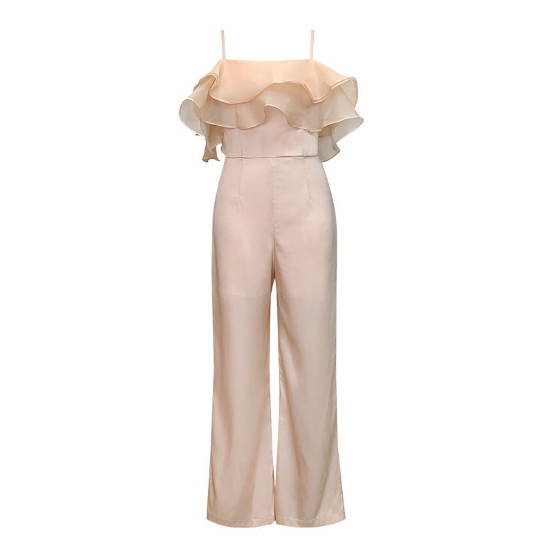 Combinaison Large à Jambes Évasées et Volants au Style Urbain Frit, Rose Abricot - IVOIRART.COM