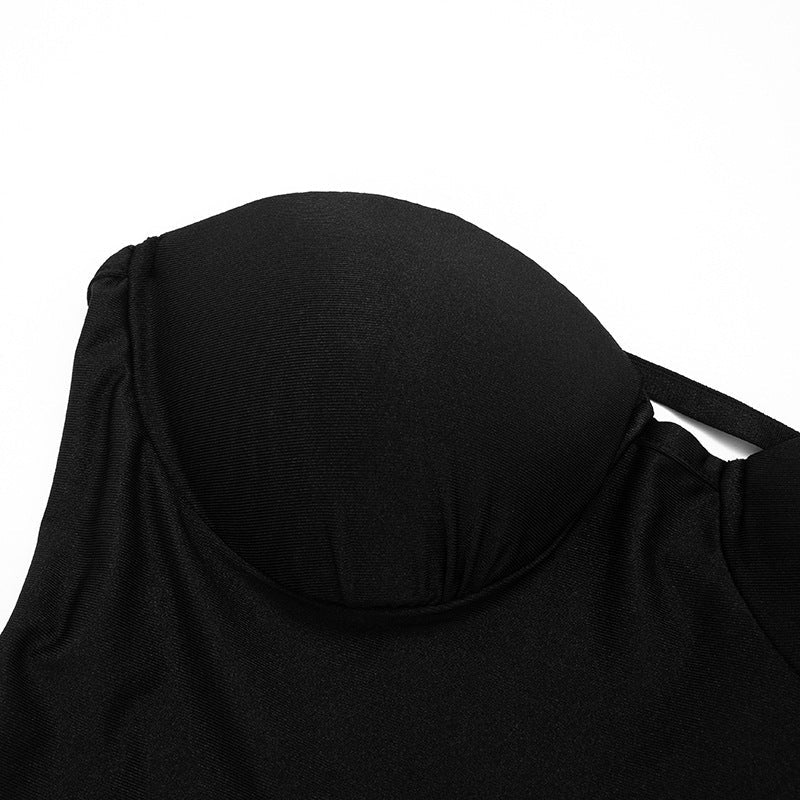 Combinaison moulante bustier sans dos avec short, noire, stretch légère - IVOIRART.COM