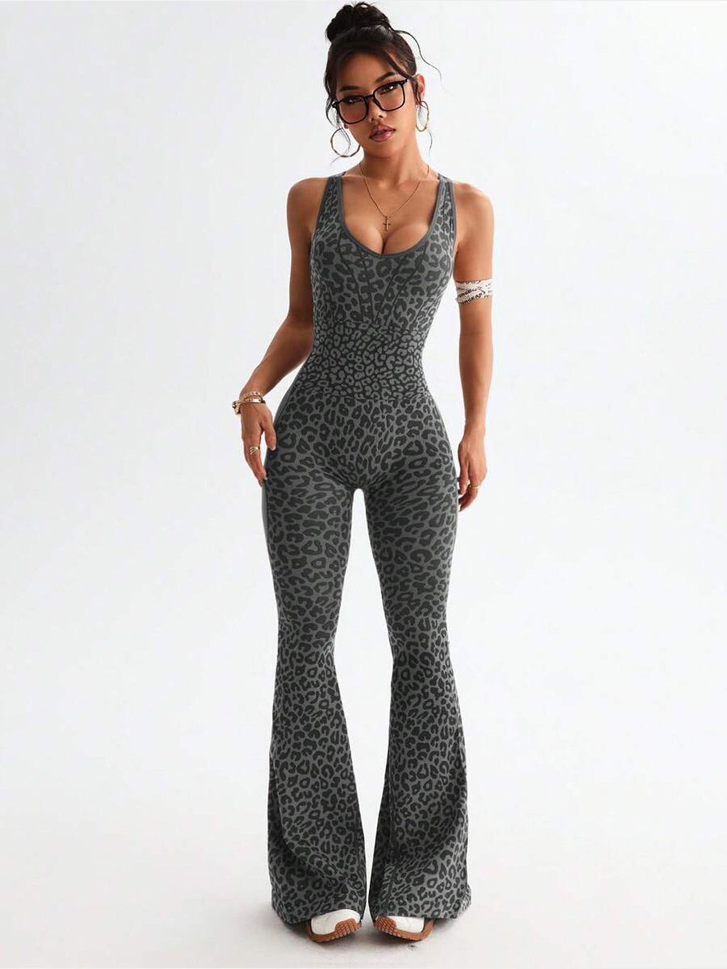 Combinaison une-pièce yoga léopard femme dos croisé seamless sport&fitness-pro21 - IVOIRART.COM