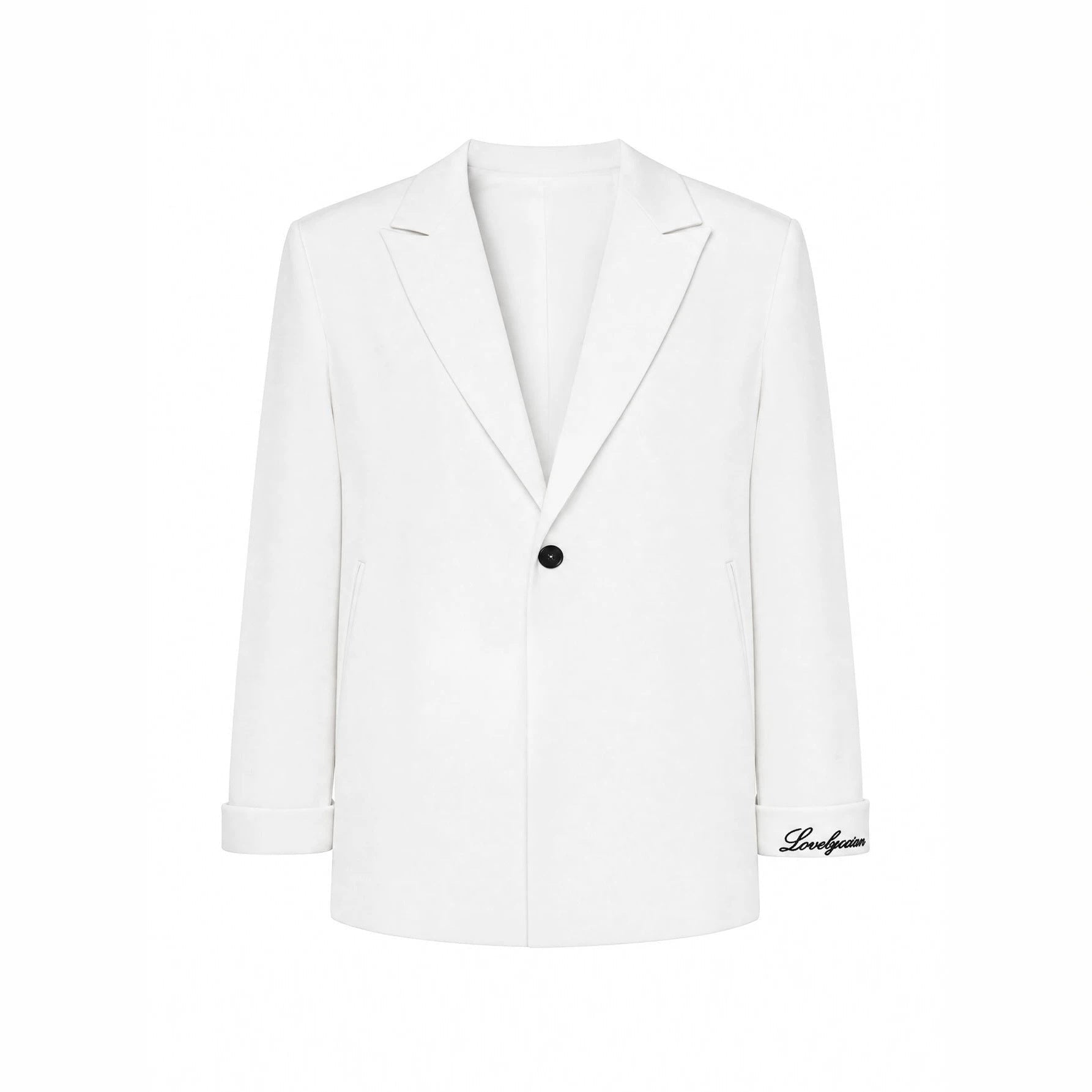 Costume blanc homme avec tailleur brodé — veste droite, doublure polyester Teryl - IVOIRART.COM