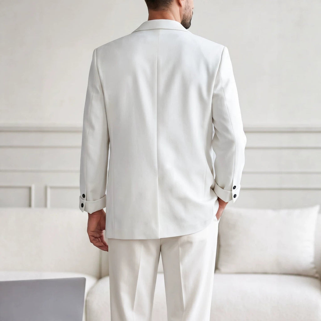 Costume blanc homme avec tailleur brodé — veste droite, doublure polyester Teryl - IVOIRART.COM