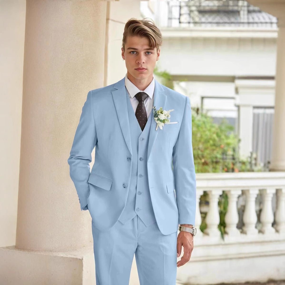 Costume deux pièces homme décontracté témoin — slim, 100% polyester, tailles EU - IVOIRART.COM