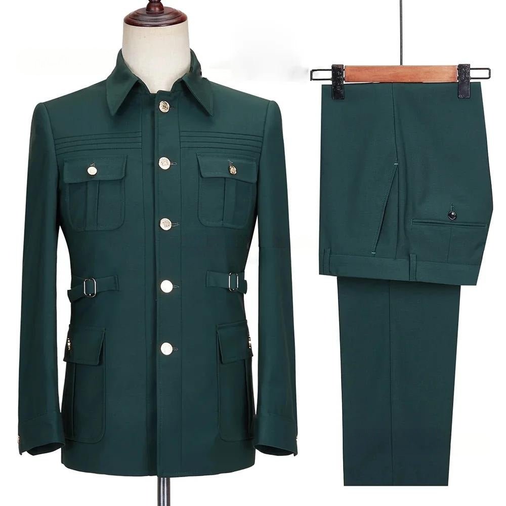 Costume Homme Ajusté Deux Pièces Élégant en Vert Militaire, Rose et Kaki - IVOIRART.COM