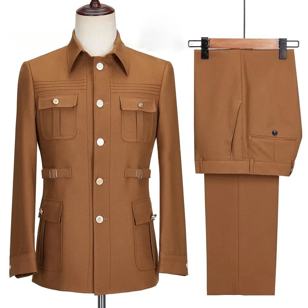 Costume Homme Ajusté Deux Pièces Élégant en Vert Militaire, Rose et Kaki - IVOIRART.COM