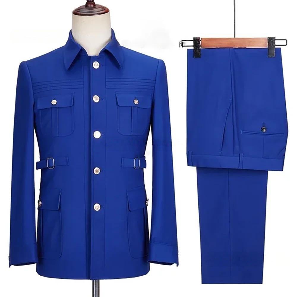 Costume Homme Ajusté Deux Pièces Élégant en Vert Militaire, Rose et Kaki - IVOIRART.COM