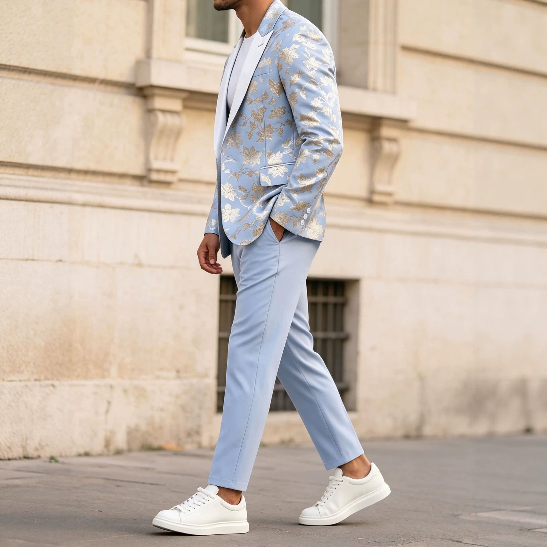 Costume Homme Banquet Doré Gaufré - Ensemble Veste et Pantalon Slim Bleu élégant - IVOIRART.COM
