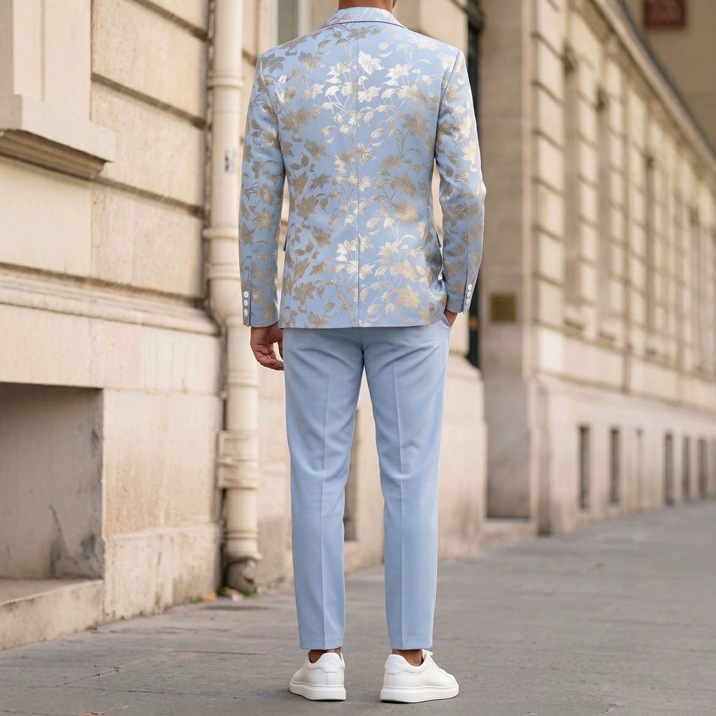 Costume Homme Banquet Doré Gaufré - Ensemble Veste et Pantalon Slim Bleu élégant - IVOIRART.COM