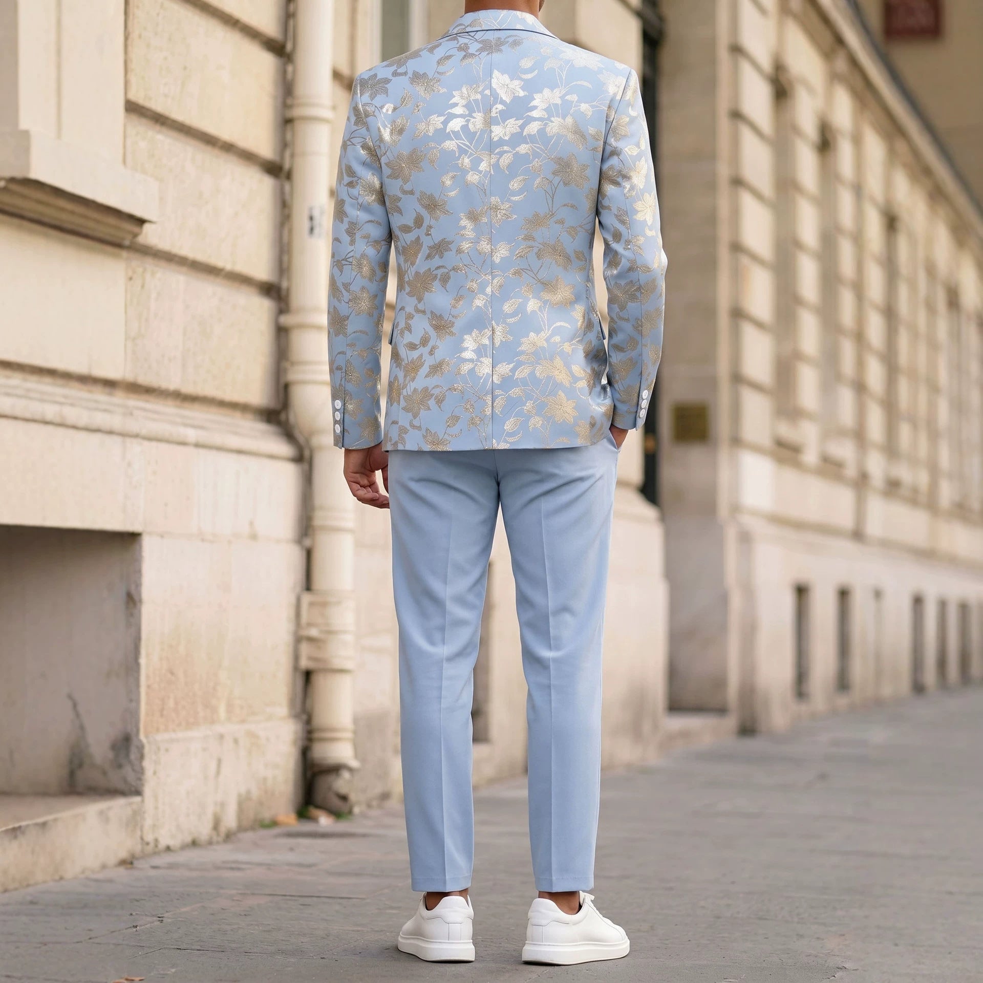 Costume Homme Banquet Doré Gaufré - Ensemble Veste et Pantalon Slim Bleu élégant - IVOIRART.COM