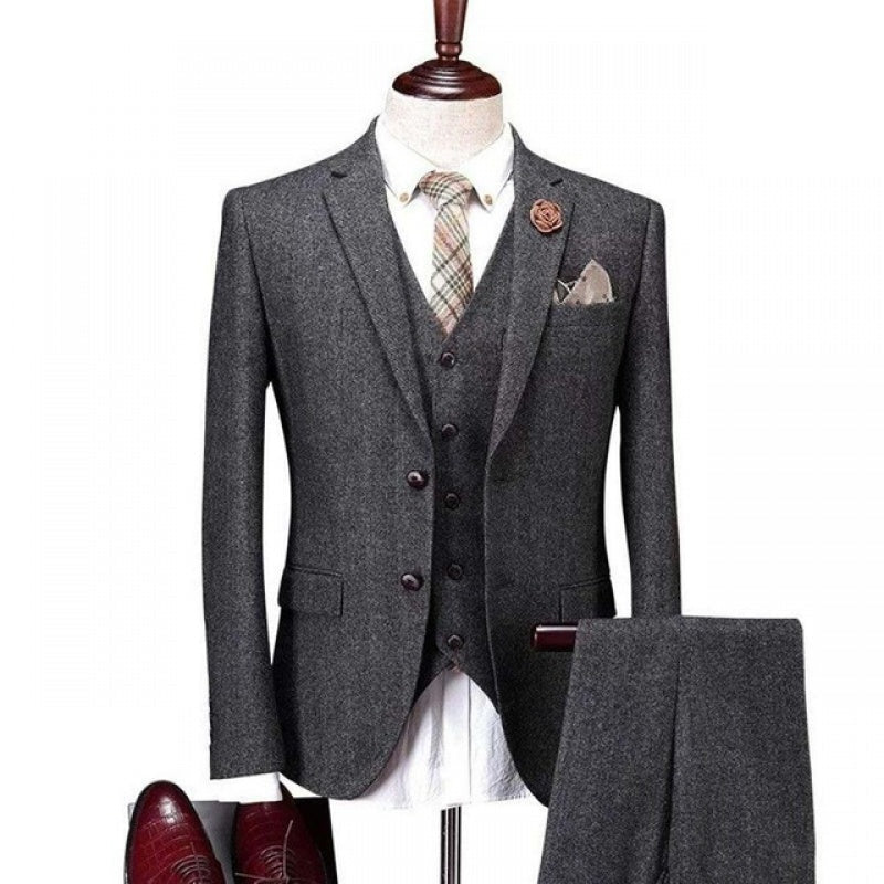 Costume homme col cranté en tweed laine, coupe slim, tissu mélangé 85% acétate. - IVOIRART.COM