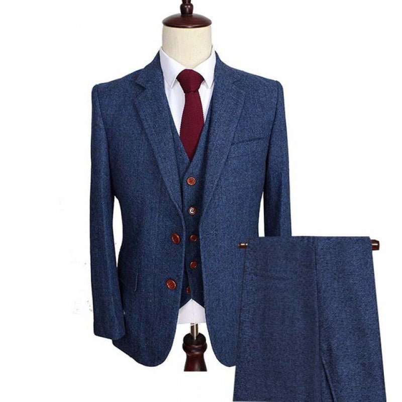 Costume homme col cranté en tweed laine, coupe slim, tissu mélangé 85% acétate. - IVOIRART.COM