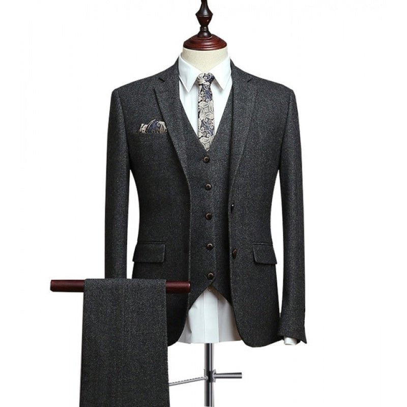 Costume homme col cranté en tweed laine, coupe slim, tissu mélangé 85% acétate. - IVOIRART.COM