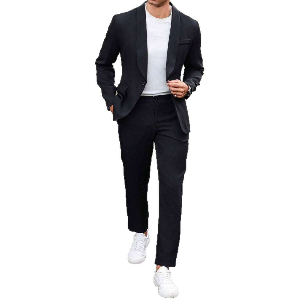 Costume homme uni noir, ensemble formel business slim, veste et pantalon élégant - IVOIRART.COM