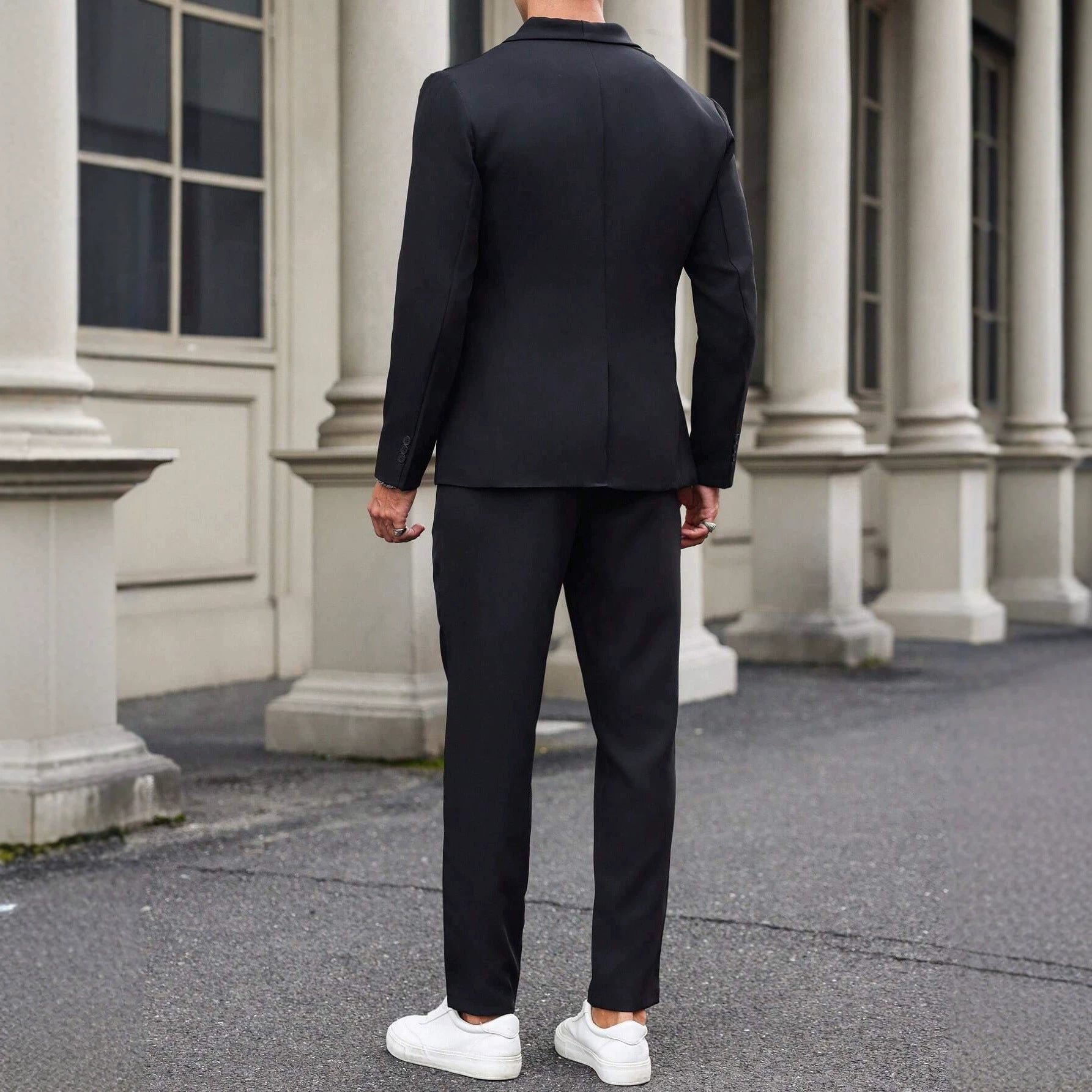 Costume homme uni noir, ensemble formel business slim, veste et pantalon élégant - IVOIRART.COM