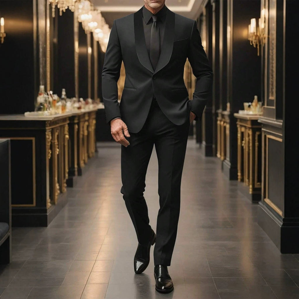 Costume homme uni noir, ensemble formel business slim, veste et pantalon élégant - IVOIRART.COM