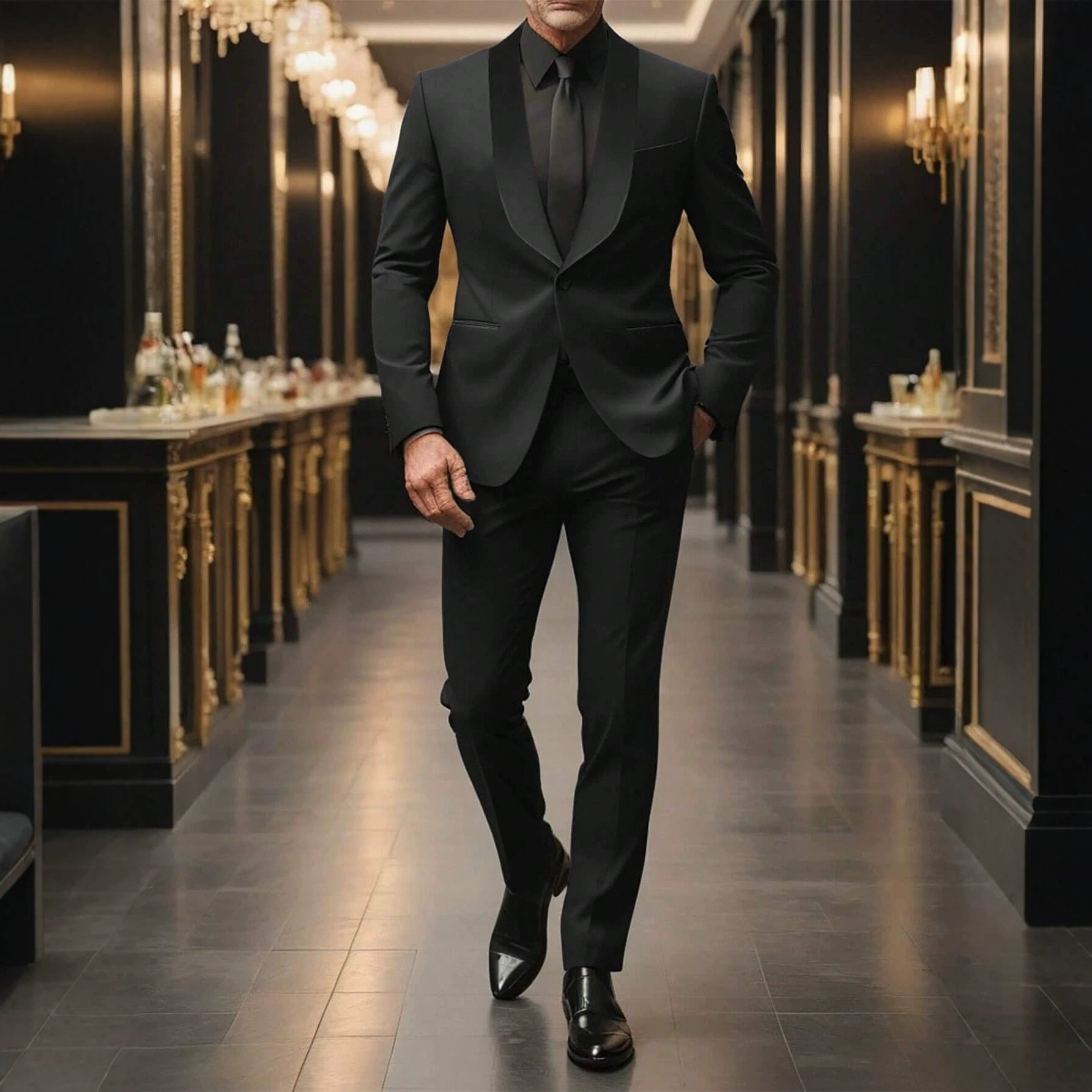 Costume homme uni noir, ensemble formel business slim, veste et pantalon élégant - IVOIRART.COM