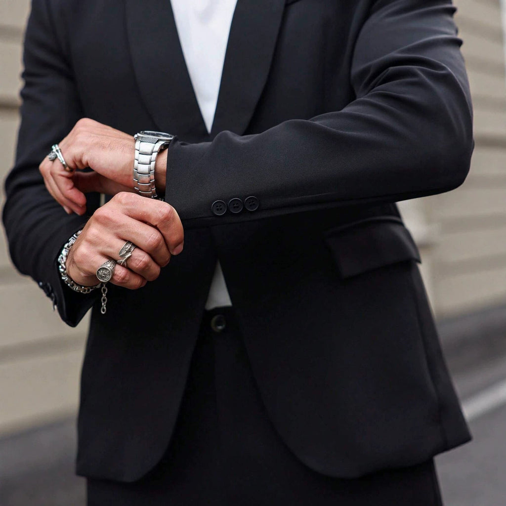 Costume homme uni noir, ensemble formel business slim, veste et pantalon élégant - IVOIRART.COM