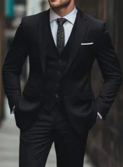 Costume trois pièces pour homme en laine mode, style business ajusté bleu foncé - IVOIRART.COM