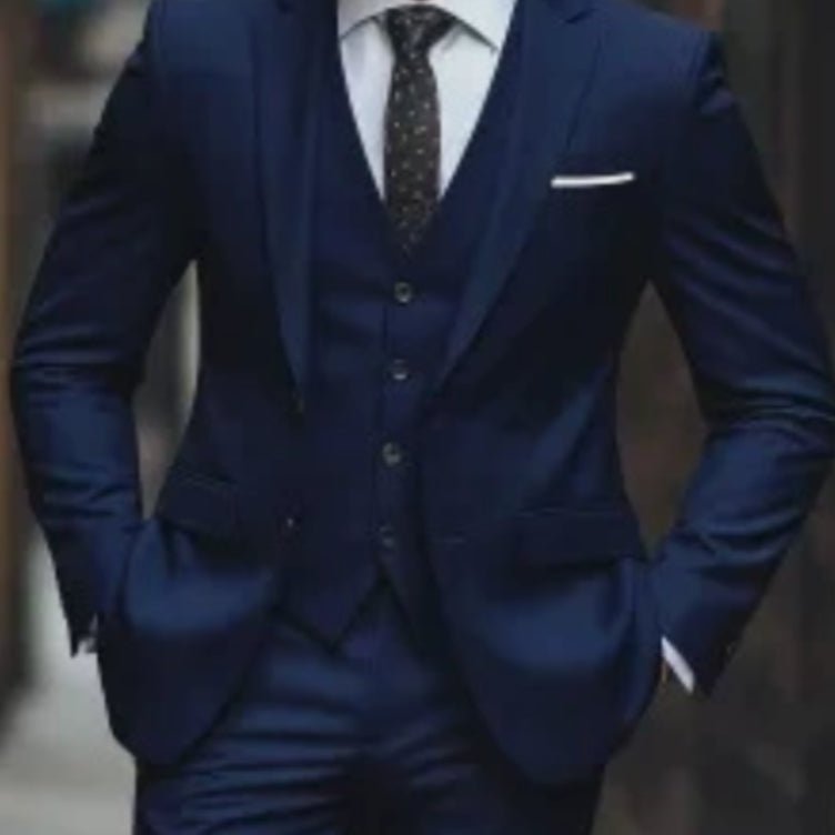 Costume trois pièces pour homme en laine mode, style business ajusté bleu foncé - IVOIRART.COM
