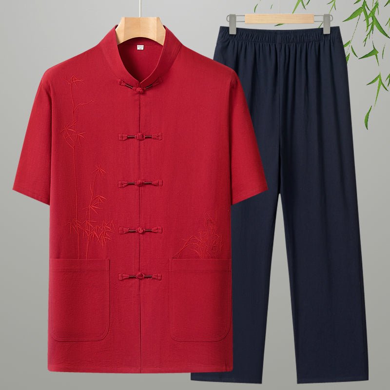 Cotton Short-sleeved Leisure For The Elderly Suit Grandpa - IVOIRART.COM