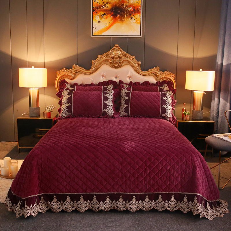 Couverture de lit une pièce épaisse en velours corail bébé velours trois pièces matelassée velours cristal - IVOIRART.COM