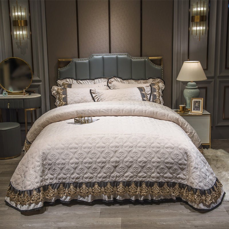 Couverture de lit une pièce épaisse en velours corail bébé velours trois pièces matelassée velours cristal - IVOIRART.COM