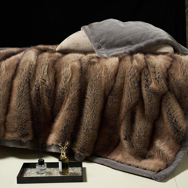 Couverture épaisse en fausse fourrure de renard pour canapé, hiver confort - IVOIRART.COM