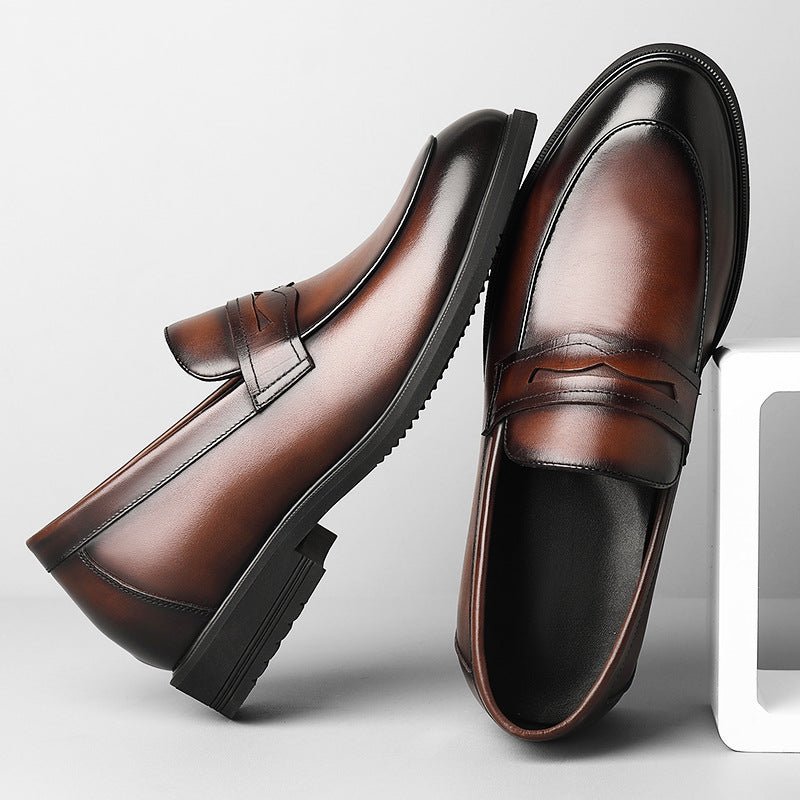 Cowhide Business Formal Wear Men's Slip-on Invisible Height Increasing Leather Shoes - IVOIRART.COM