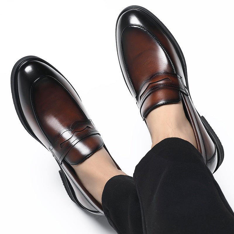 Cowhide Business Formal Wear Men's Slip-on Invisible Height Increasing Leather Shoes - IVOIRART.COM