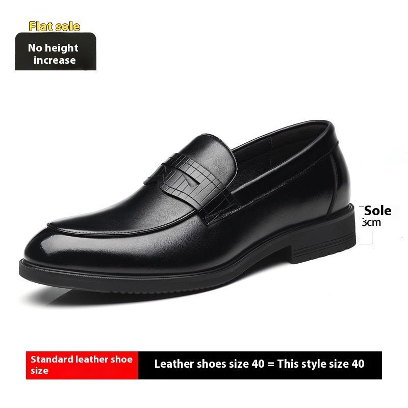 Cowhide Business Formal Wear Men's Slip-on Invisible Height Increasing Leather Shoes - IVOIRART.COM