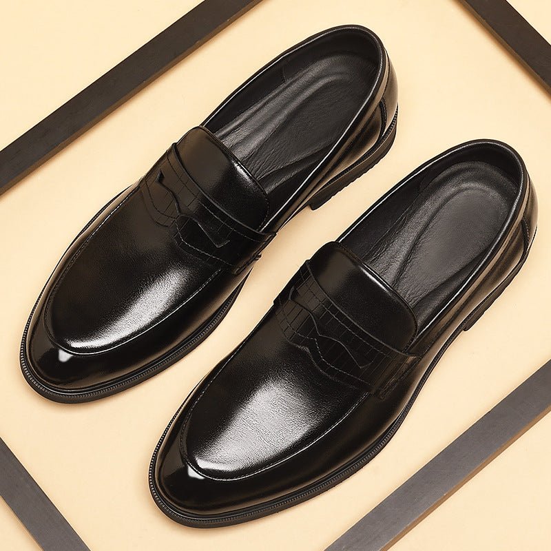 Cowhide Business Formal Wear Men's Slip-on Invisible Height Increasing Leather Shoes - IVOIRART.COM