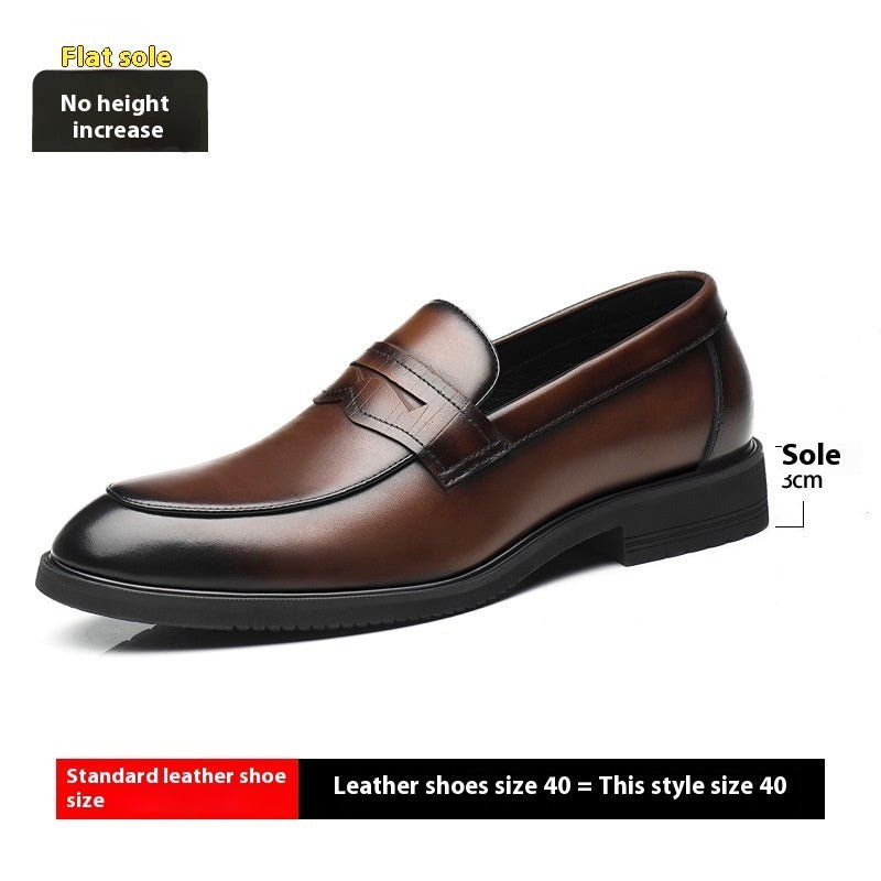 Cowhide Business Formal Wear Men's Slip-on Invisible Height Increasing Leather Shoes - IVOIRART.COM