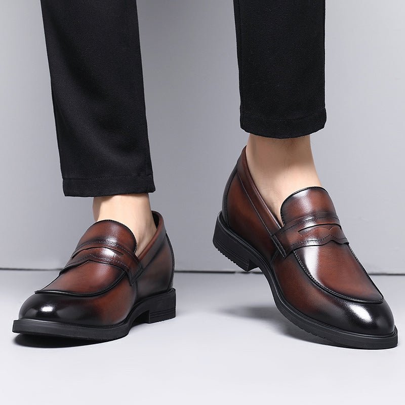 Cowhide Business Formal Wear Men's Slip-on Invisible Height Increasing Leather Shoes - IVOIRART.COM