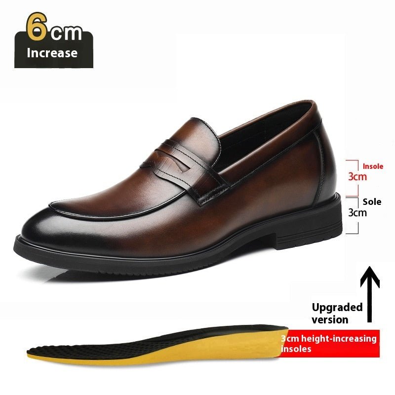 Cowhide Business Formal Wear Men's Slip-on Invisible Height Increasing Leather Shoes - IVOIRART.COM