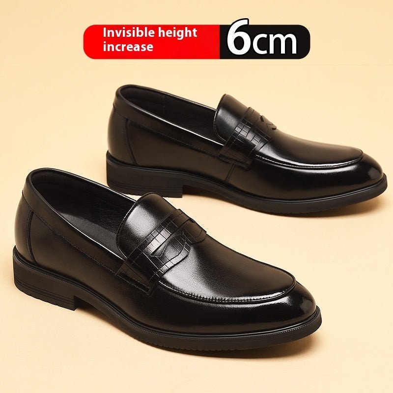 Cowhide Business Formal Wear Men's Slip-on Invisible Height Increasing Leather Shoes - IVOIRART.COM