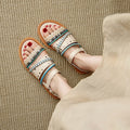 Cowhide Woven Color-block Flat Sandals - IVOIRART.COM
