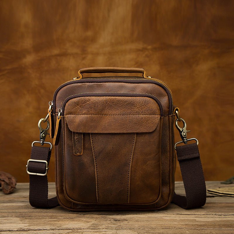 Crazy Horse Leather Retro Men's 8-inch One-shoulder Diagonal Bag - IVOIRART.COM