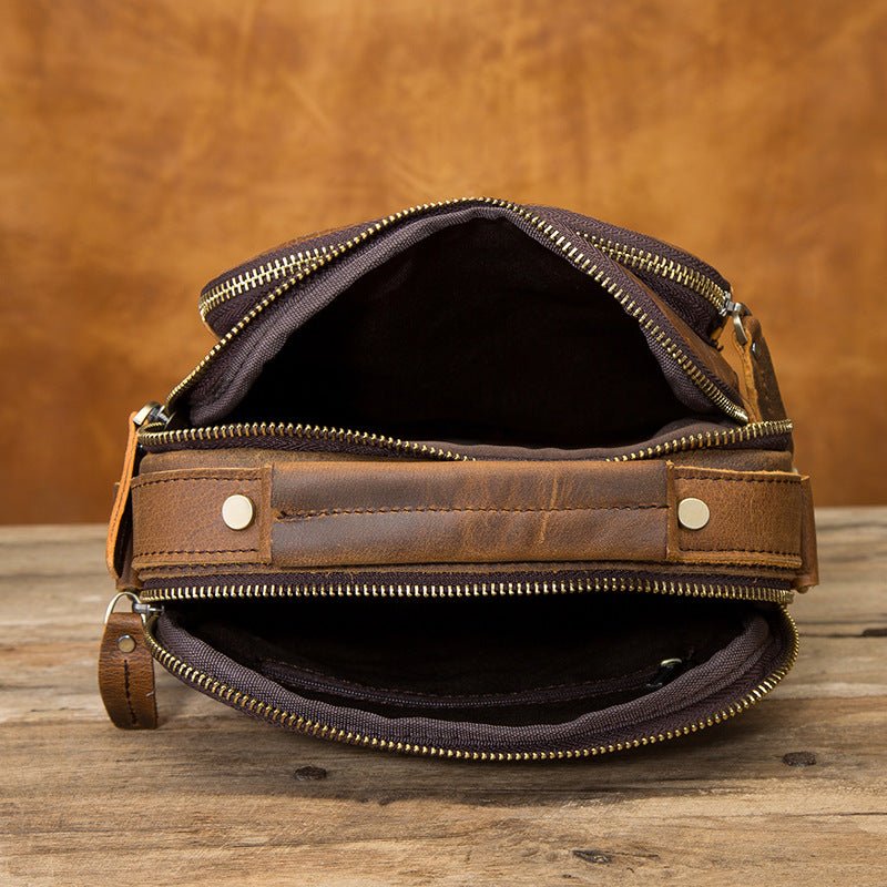 Crazy Horse Leather Retro Men's 8-inch One-shoulder Diagonal Bag - IVOIRART.COM