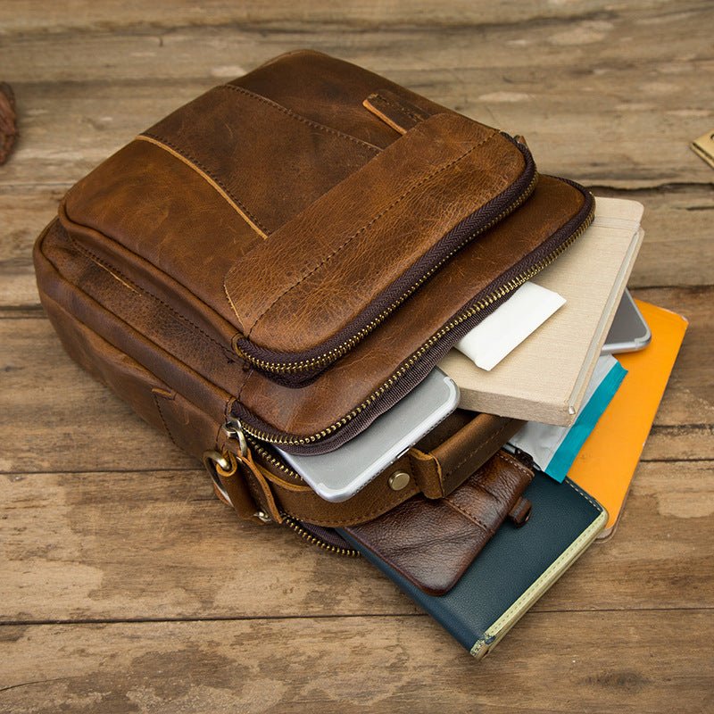 Crazy Horse Leather Retro Men's 8-inch One-shoulder Diagonal Bag - IVOIRART.COM