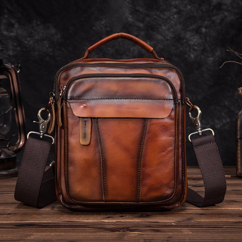 Crazy Horse Leather Retro Men's 8-inch One-shoulder Diagonal Bag - IVOIRART.COM