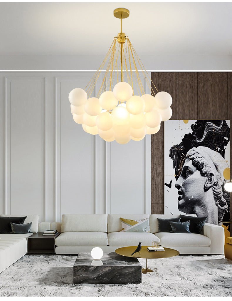 Creative Light Luxury Ball White Glass Bubble Post-modern Living Room Pendant Lamp - IVOIRART.COM