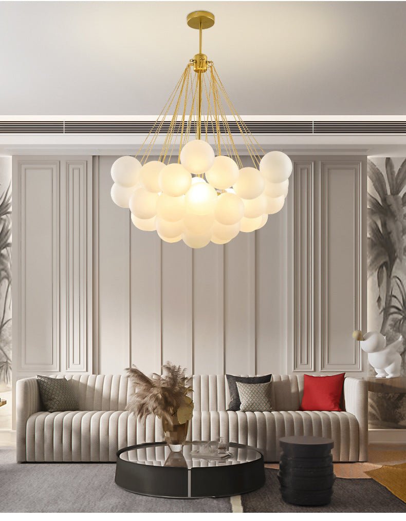 Creative Light Luxury Ball White Glass Bubble Post-modern Living Room Pendant Lamp - IVOIRART.COM
