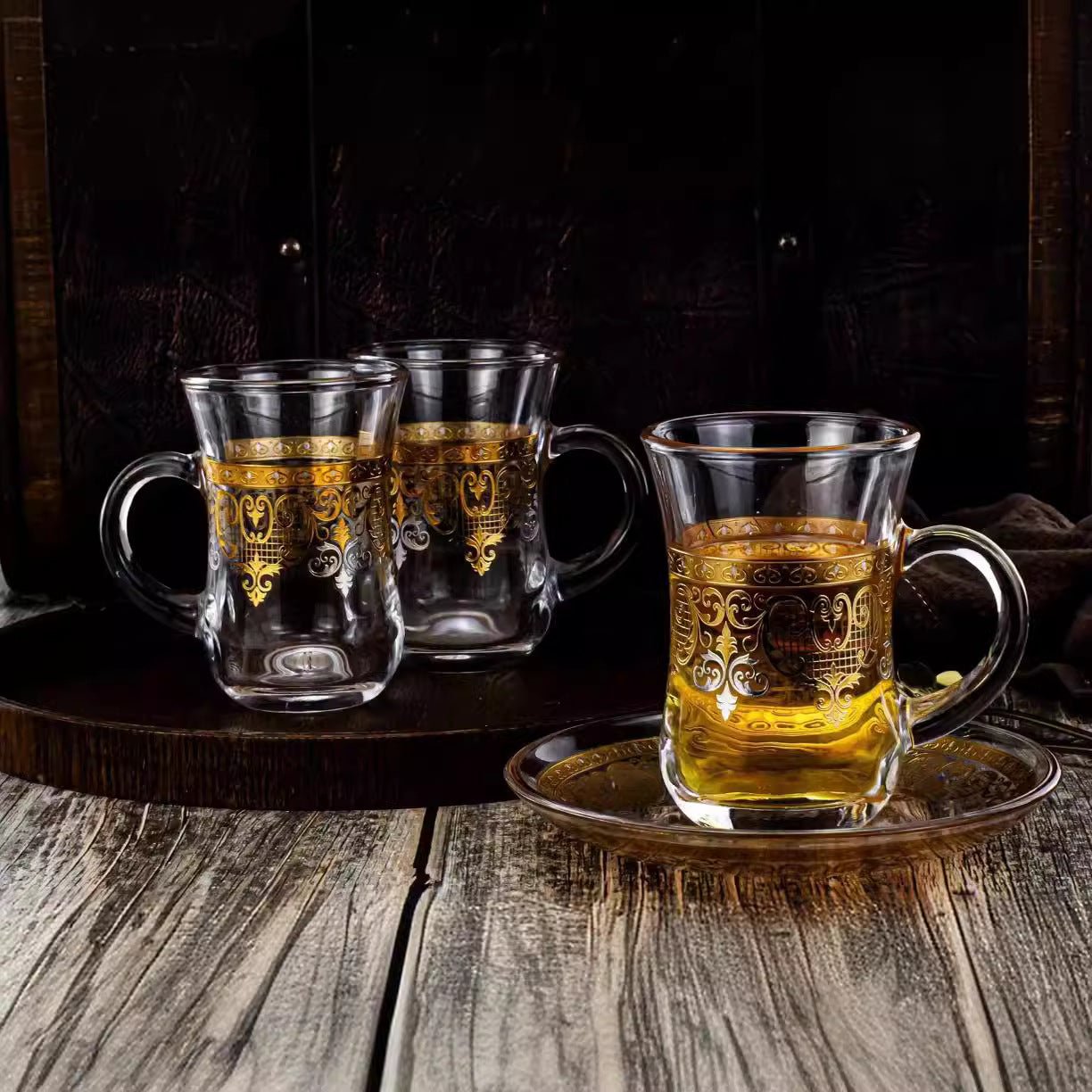 Creative Transparent Glass Gilding Embossed Flower Cup - IVOIRART.COM