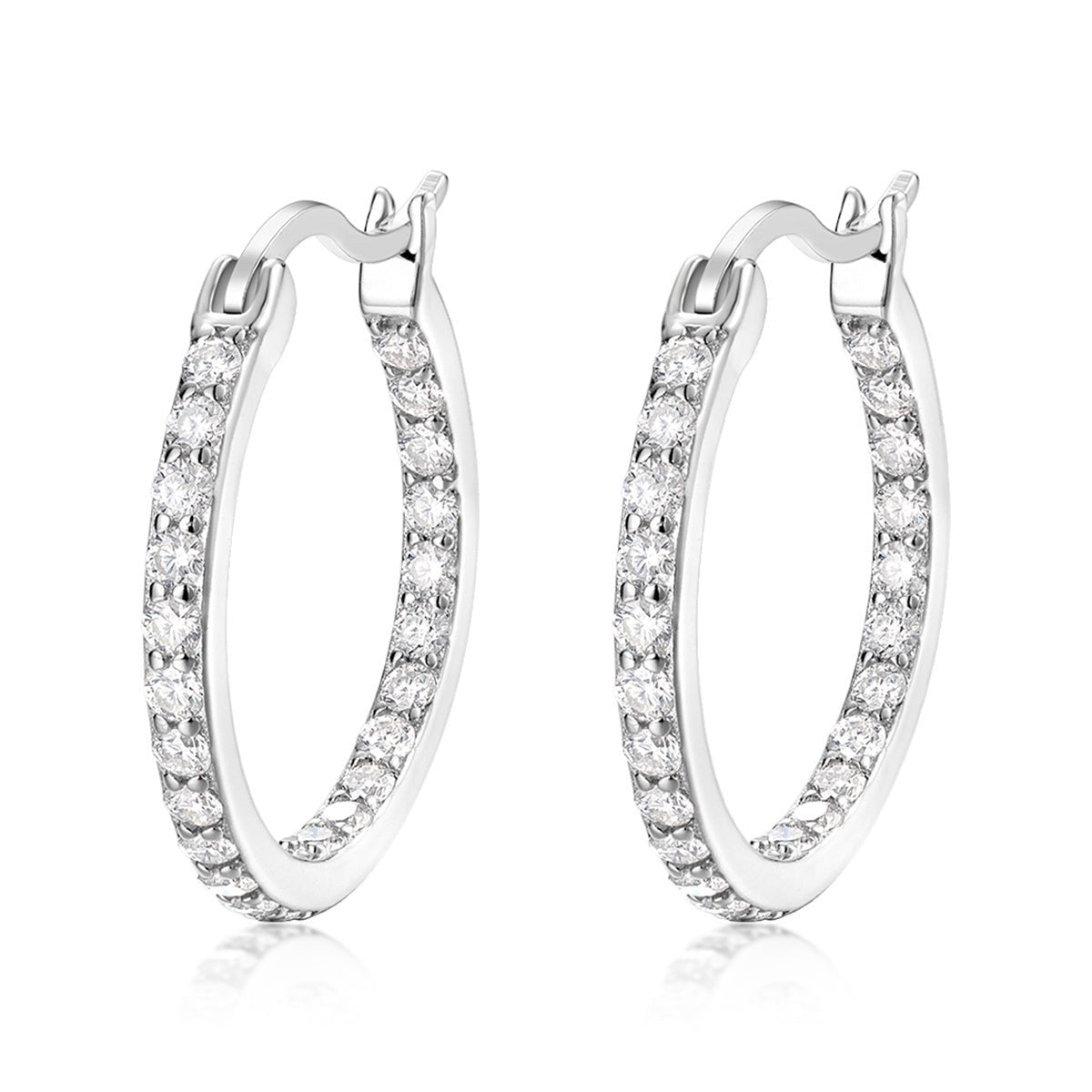 Créoles pavées S925 argent sterling 46 moissanites D‑VVS1 plaqué platine 3g Pack - IVOIRART.COM
