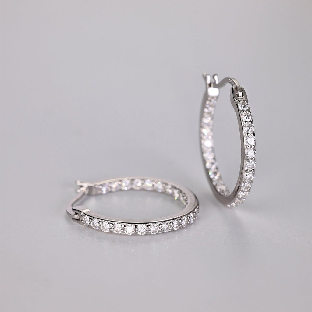 Créoles pavées S925 argent sterling 46 moissanites D‑VVS1 plaqué platine 3g Pack - IVOIRART.COM