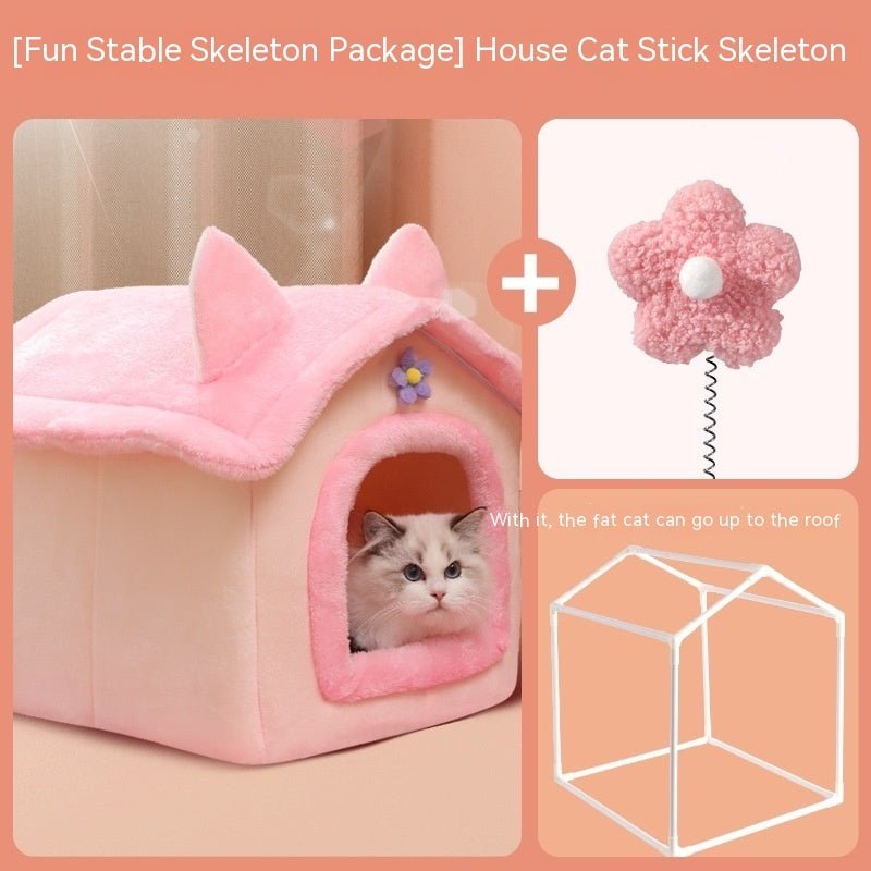 Cute Princess Cat Nest Thickened Puppet Winter Cat Pet Princess Bed - IVOIRART.COM