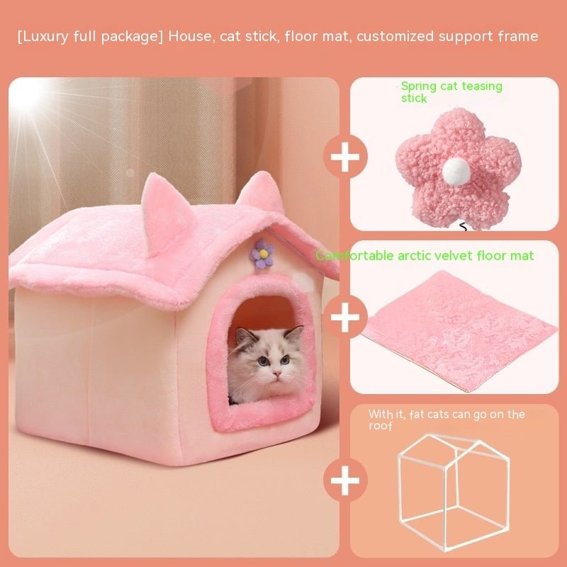 Cute Princess Cat Nest Thickened Puppet Winter Cat Pet Princess Bed - IVOIRART.COM