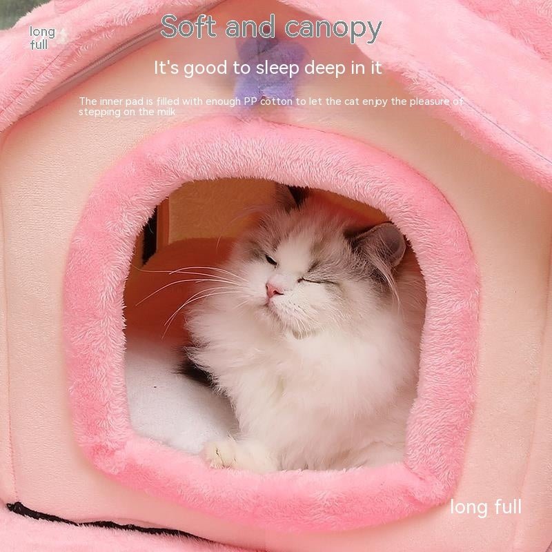 Cute Princess Cat Nest Thickened Puppet Winter Cat Pet Princess Bed - IVOIRART.COM